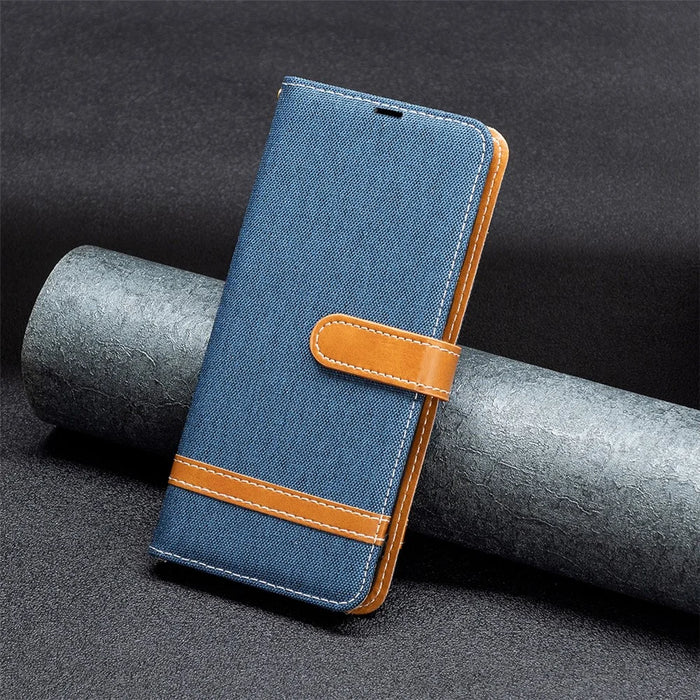 For Samsung Galaxy A34 5G Case Jeans Cloth Texture Leather Wallet Mobile Cover with Stand - Navy Blue - 4