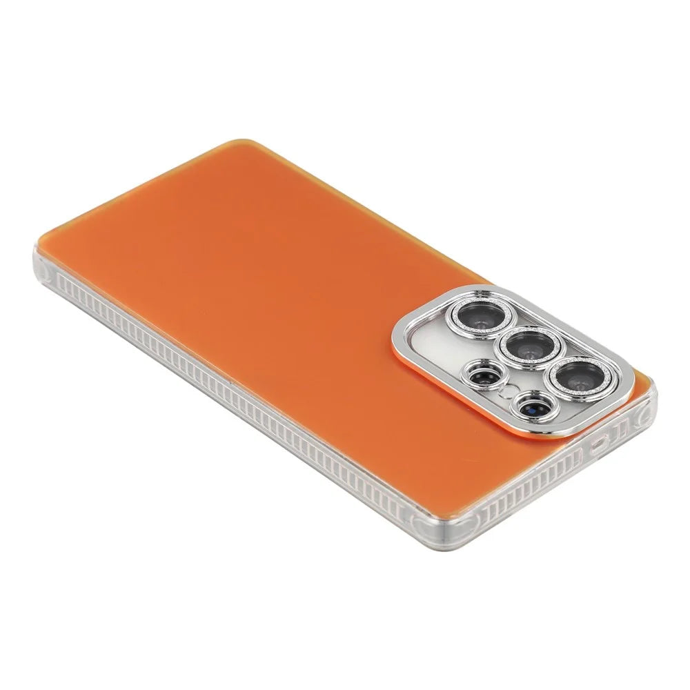 For Samsung Galaxy S24 Ultra Case PC + TPU IMD Phone Cover with Electroplated Camera Frame - Vibrant Orange - 4