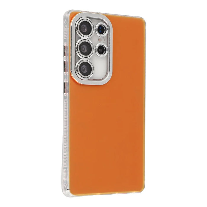 For Samsung Galaxy S23 Ultra Case PC + TPU IMD Phone Cover with Electroplated Camera Frame - Vibrant Orange - 1