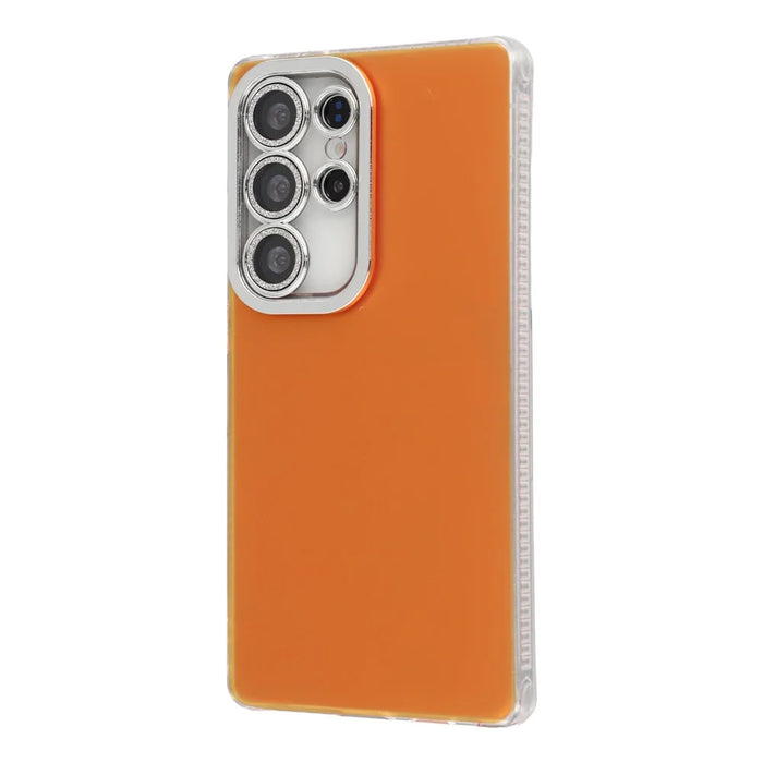 For Samsung Galaxy S23 Ultra Case PC + TPU IMD Phone Cover with Electroplated Camera Frame - Vibrant Orange - 2
