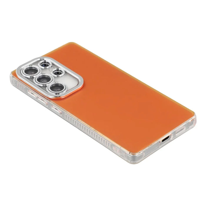 For Samsung Galaxy S23 Ultra Case PC + TPU IMD Phone Cover with Electroplated Camera Frame - Vibrant Orange - 3