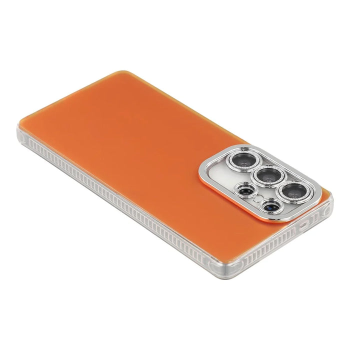 For Samsung Galaxy S23 Ultra Case PC + TPU IMD Phone Cover with Electroplated Camera Frame - Vibrant Orange - 4