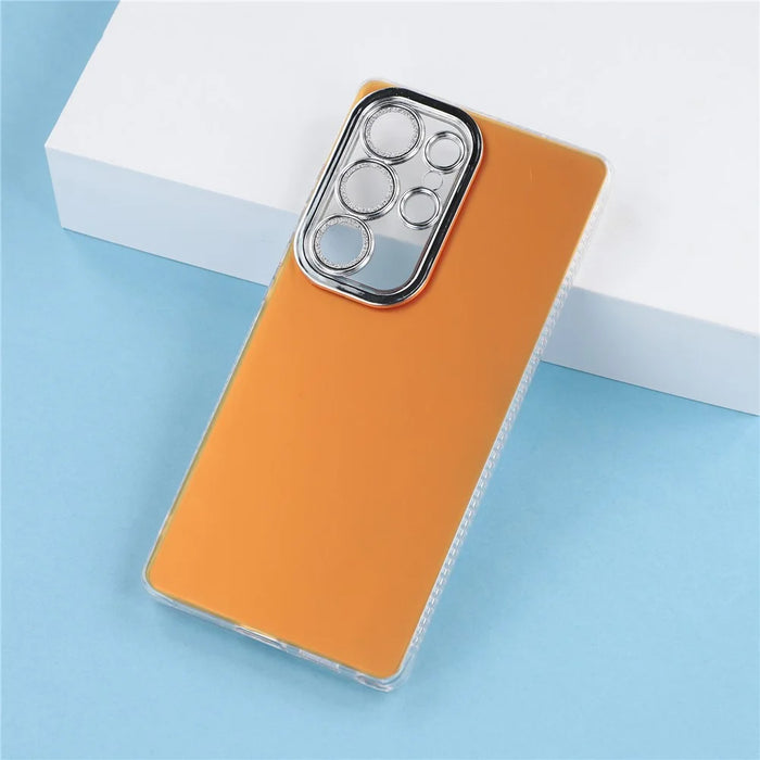 For Samsung Galaxy S23 Ultra Case PC + TPU IMD Phone Cover with Electroplated Camera Frame - Vibrant Orange - 5