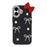 For iPhone 16 Plus Case Pearl Bow Decor PC + TPU IMD Phone Cover with Rhinestone Camera Ring - Classic Black - 1