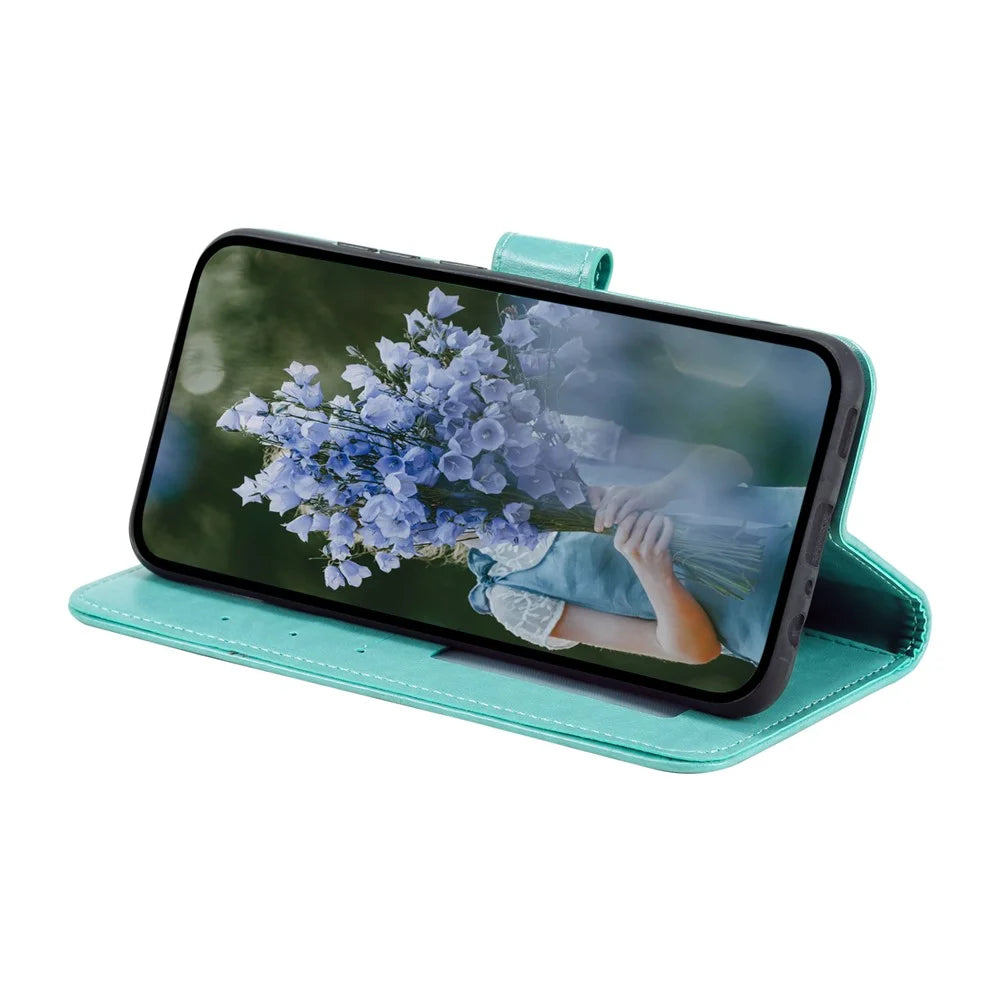 For Samsung Galaxy A54 5G Imprinted Mandala Flower Folding Stand Case PU Leather Wallet Magnetic Flip Phone Cover with Strap - Green - 3