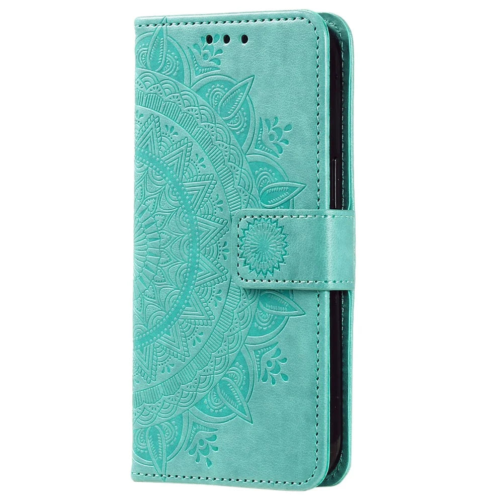 For Samsung Galaxy A54 5G Imprinted Mandala Flower Folding Stand Case PU Leather Wallet Magnetic Flip Phone Cover with Strap - Green - 5