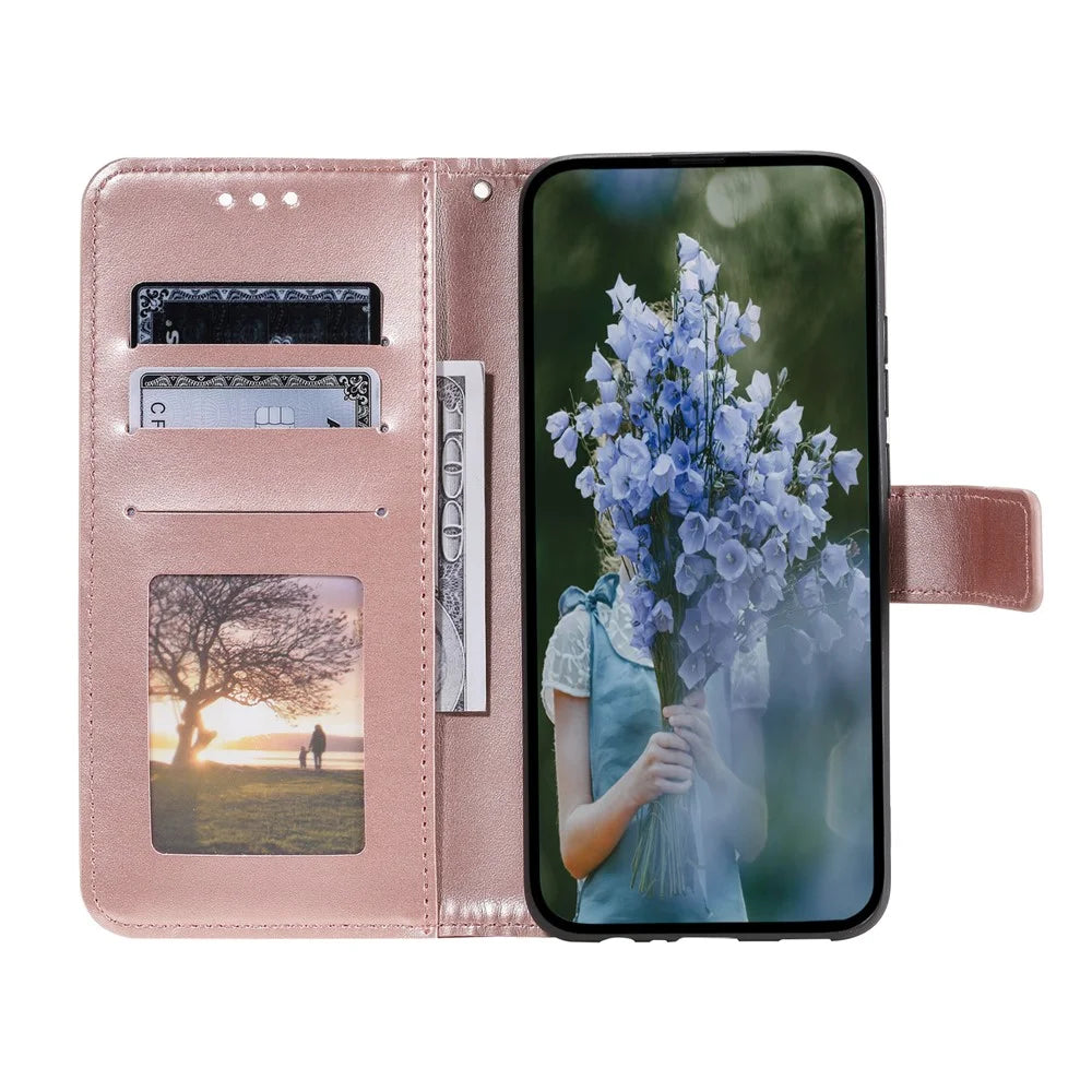 For Samsung Galaxy A34 5G Imprinted Mandala Flower PU Leather Shockproof Wallet Case Magnetic Closure Flip Stand Phone Cover with Strap - Rose Gold - 2