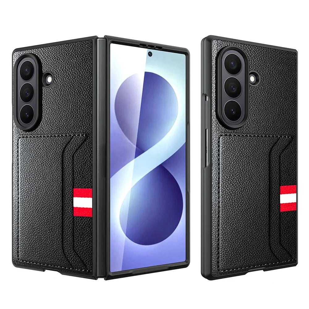 For Samsung Galaxy Z Fold8 Ultra Case Litchi Texture PU+PC Phone Cover with Screen Film - Black - 1