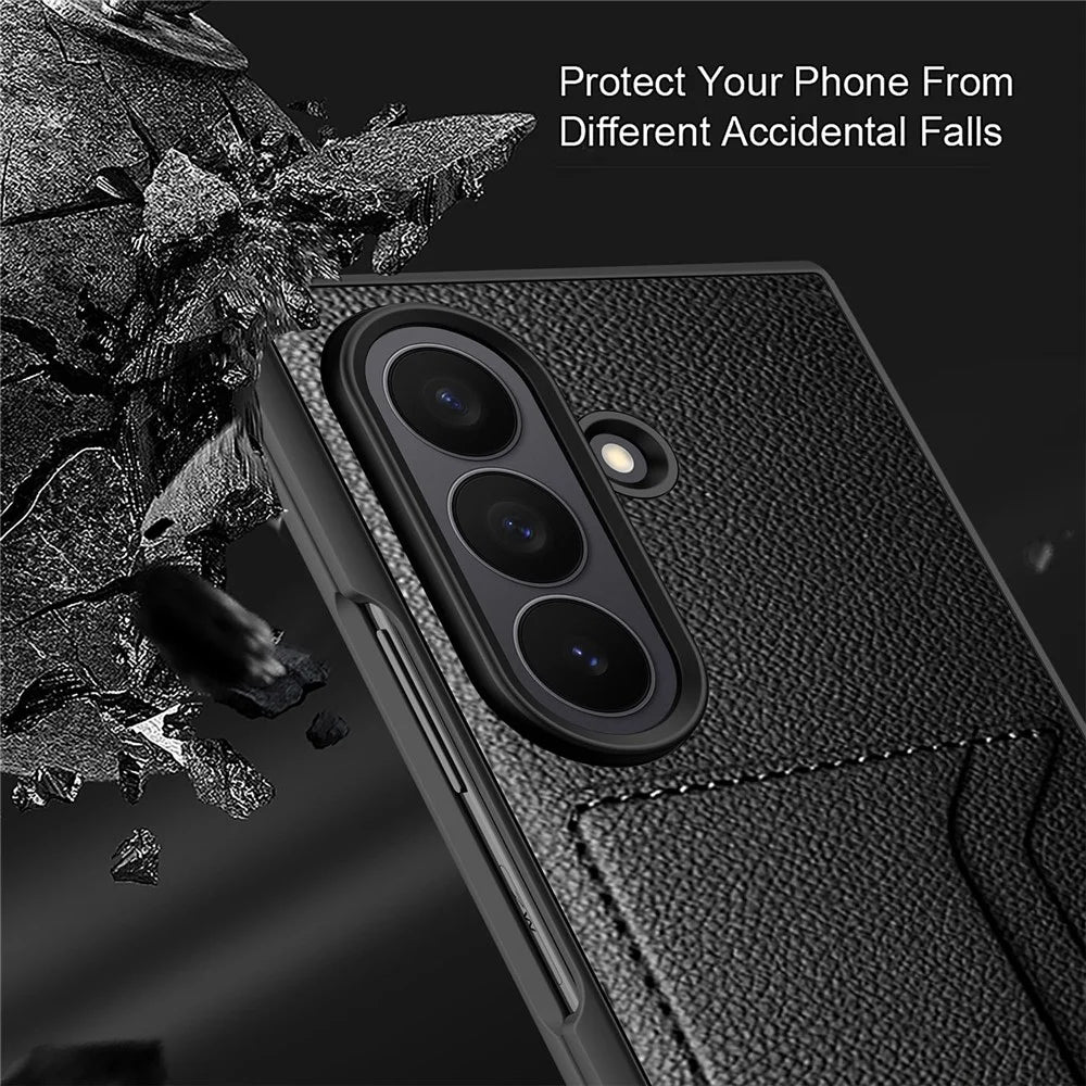 For Samsung Galaxy Z Fold8 Ultra Case Litchi Texture PU+PC Phone Cover with Screen Film - Black - 4
