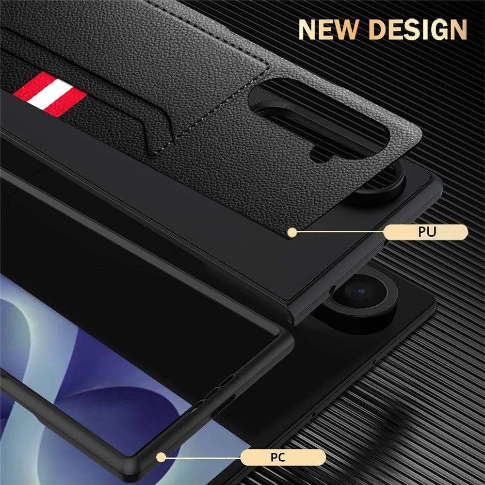 For Samsung Galaxy Z Fold8 Ultra Case Litchi Texture PU+PC Phone Cover with Screen Film - Black - 5