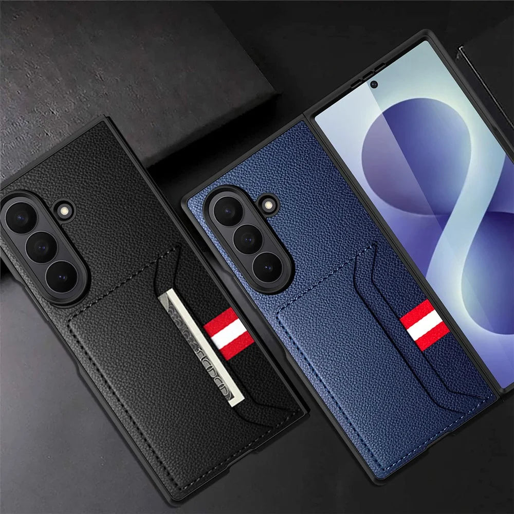 For Samsung Galaxy Z Fold8 Ultra Case Litchi Texture PU+PC Phone Cover with Screen Film - Black - 6