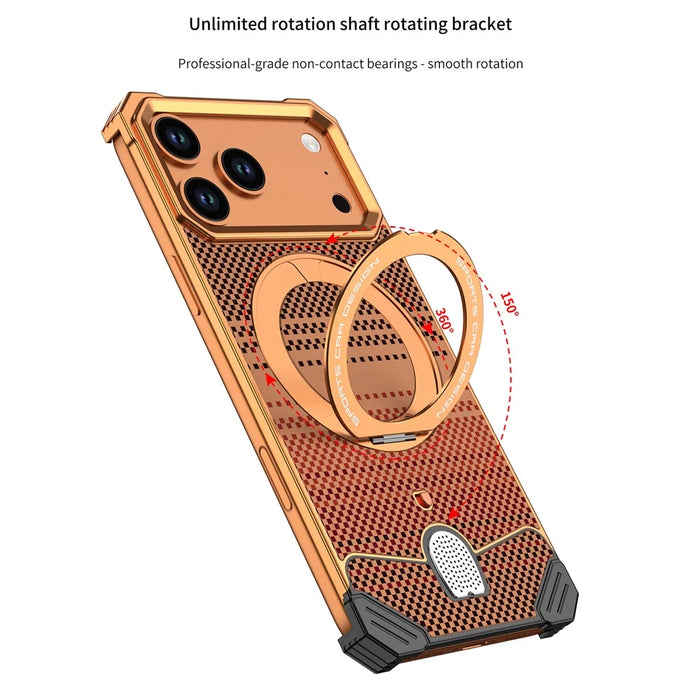 For iPhone 17 Pro Case Magnetic Rotating Kickstand Gradient Aramid Fiber Frameless Phone Cover - Orange - 2