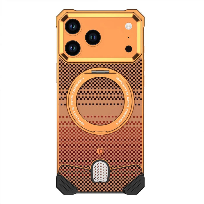 For iPhone 17 Pro Max Case Magnetic Rotating Kickstand Gradient Aramid Fiber Frameless Phone Cover - Orange - 1