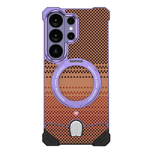 For Samsung Galaxy S26 Ultra Case Magnetic Rotating Kickstand Gradient Aramid Fiber Frameless Phone Cover - Purple - 1