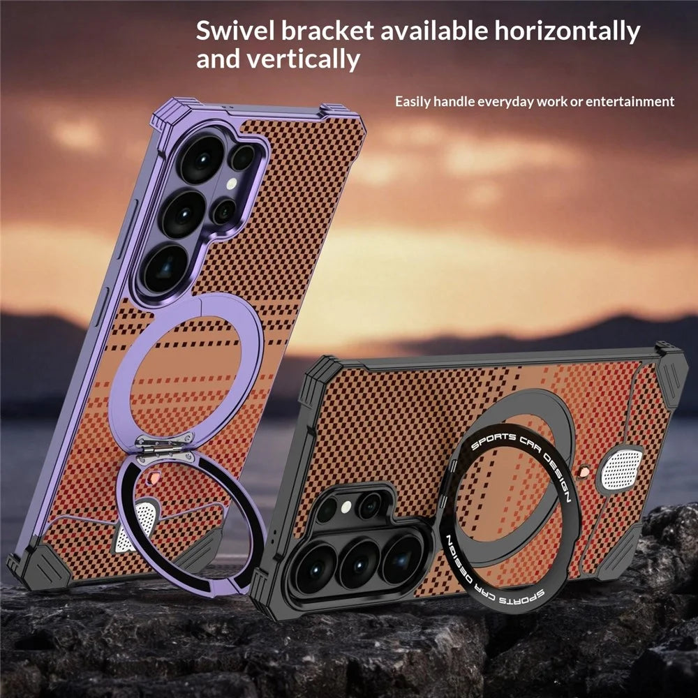 For Samsung Galaxy S26 Ultra Case Magnetic Rotating Kickstand Gradient Aramid Fiber Frameless Phone Cover - Purple - 2