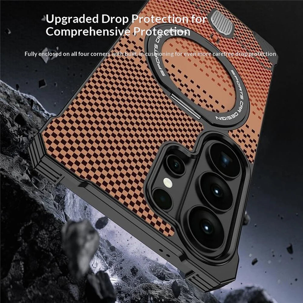 For Samsung Galaxy S26 Ultra Case Magnetic Rotating Kickstand Gradient Aramid Fiber Frameless Phone Cover - Purple - 5
