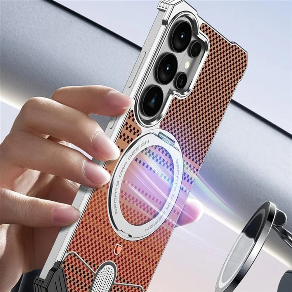 For Samsung Galaxy S26 Ultra Case Magnetic Rotating Kickstand Gradient Aramid Fiber Frameless Phone Cover - Purple - 6