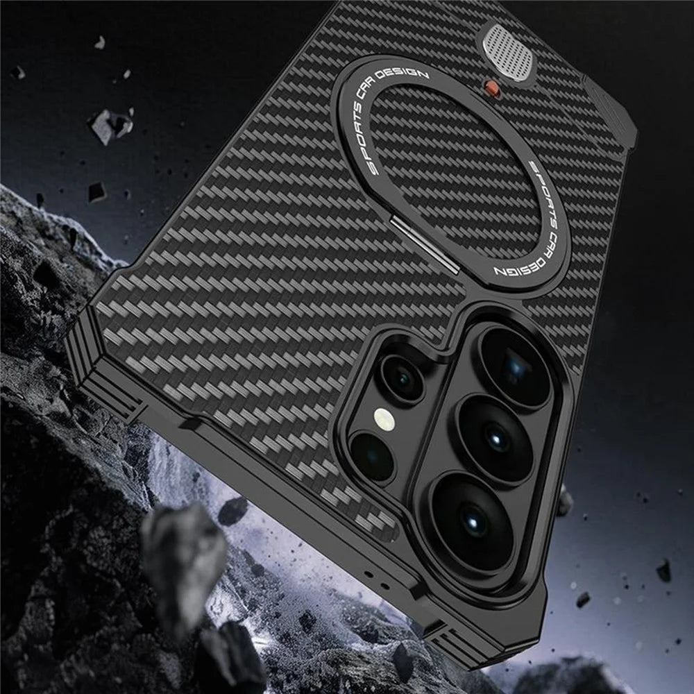 For Samsung Galaxy S26 Ultra Aramid Fiber Case Magnetic Rotating Kickstand Carbon Fiber Texture Frameless Phone Cover - Purple - 5