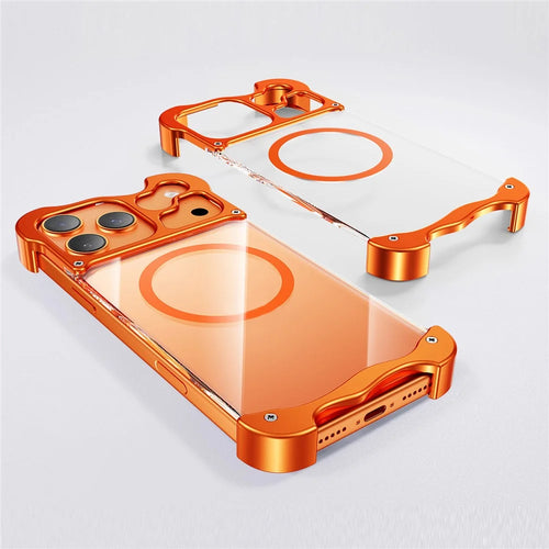For iPhone 17 Pro Magnetic Case Aluminum Alloy + PC Clear Transparent Frameless Phone Cover - Orange - 1