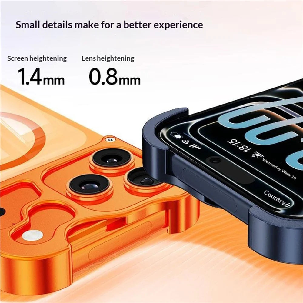 For iPhone 17 Pro Magnetic Case Aluminum Alloy + PC Clear Transparent Frameless Phone Cover - Orange - 7