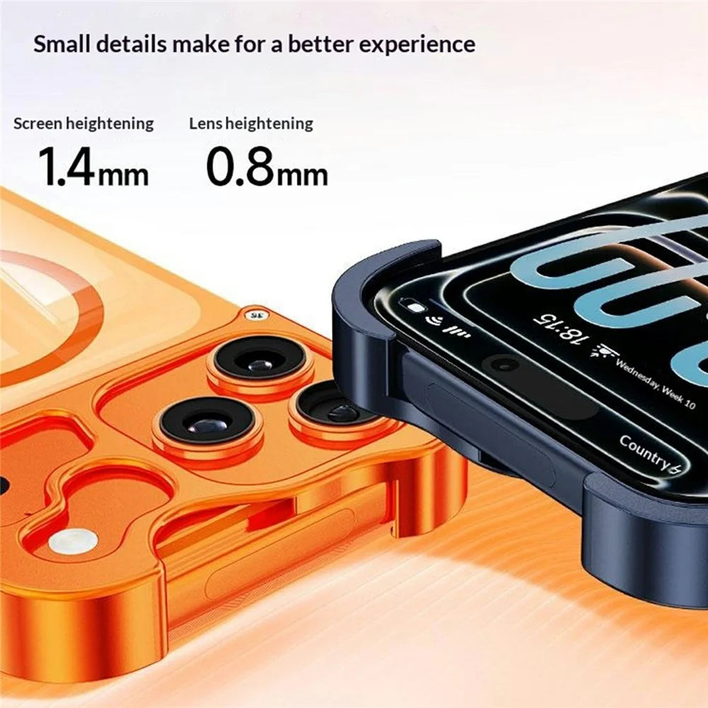 For iPhone 17 Pro Max Magnetic Case Aluminum Alloy + PC Clear Transparent Frameless Phone Cover - Orange - 7