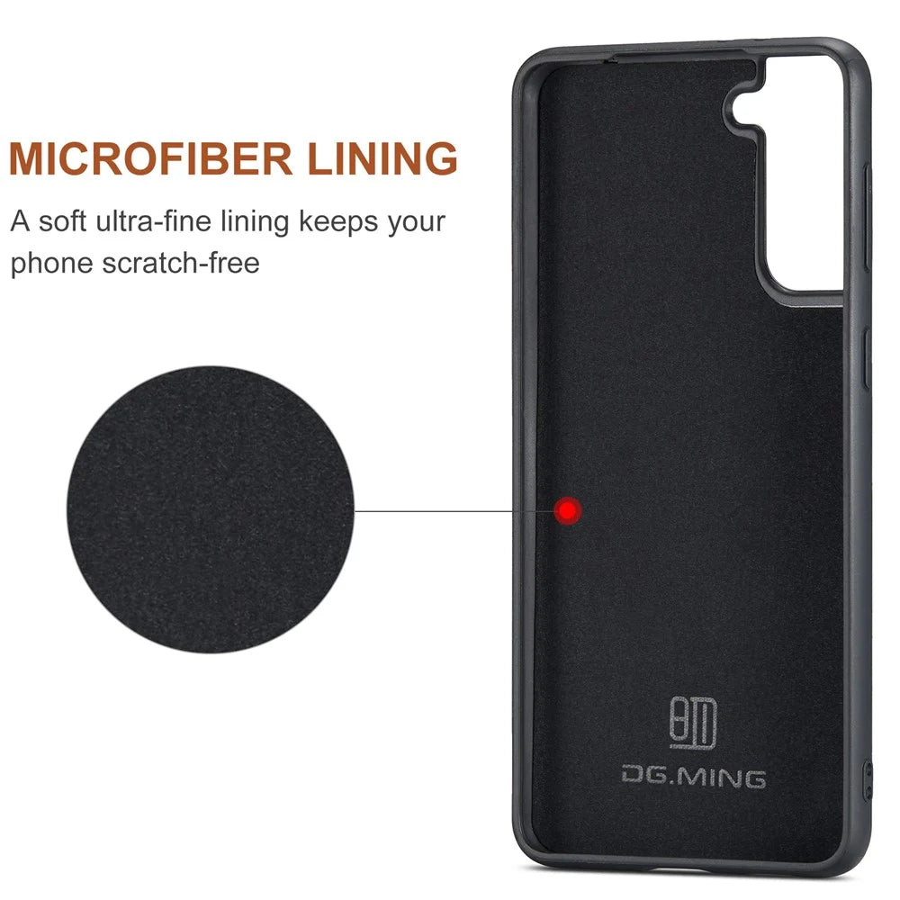 DG.MING For Samsung Galaxy S21 4G / S21 5G Case PU Leather Covered PC + TPU Hybrid Phone Shell - Black - 5
