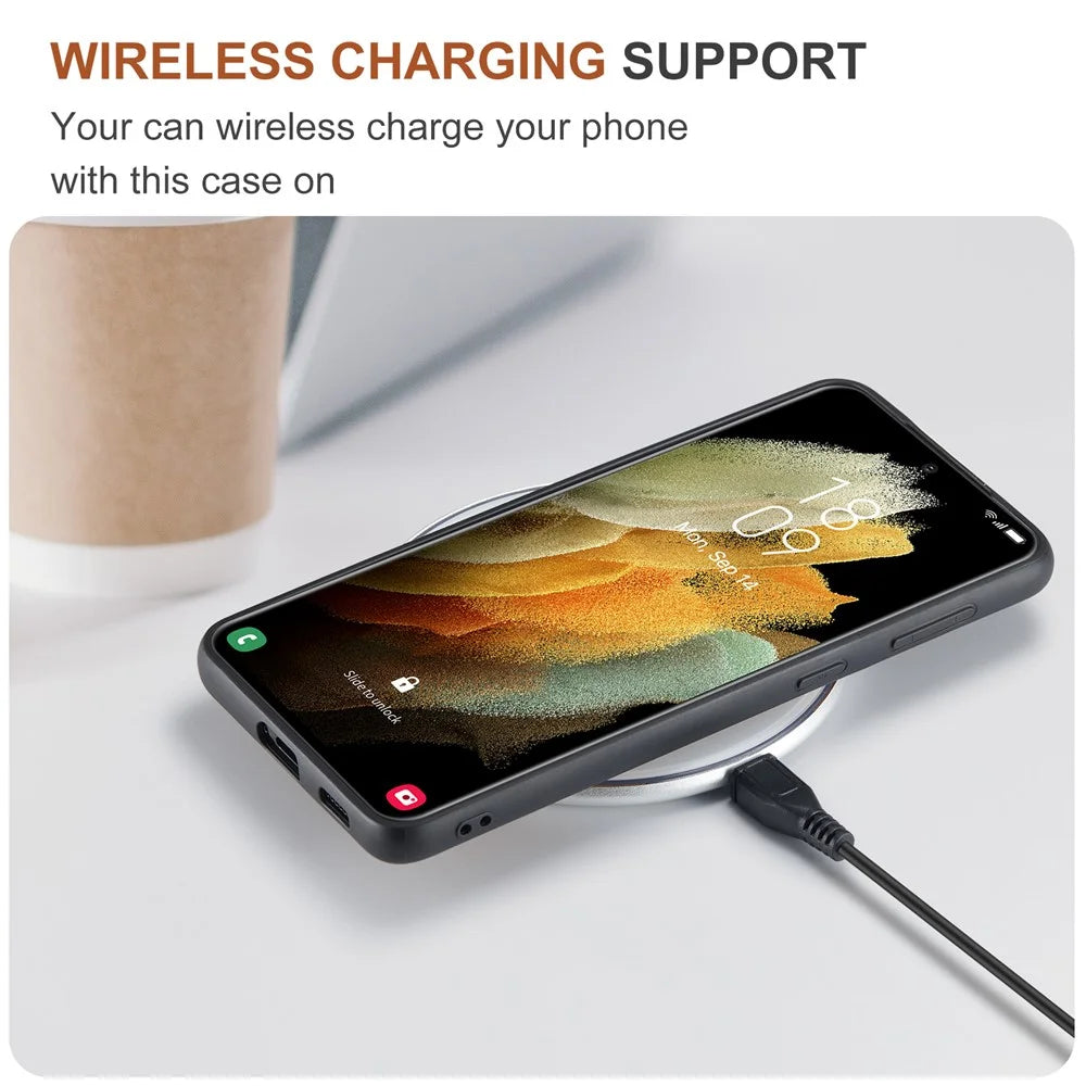 DG.MING For Samsung Galaxy S21 4G / S21 5G Case PU Leather Covered PC + TPU Hybrid Phone Shell - Black - 6