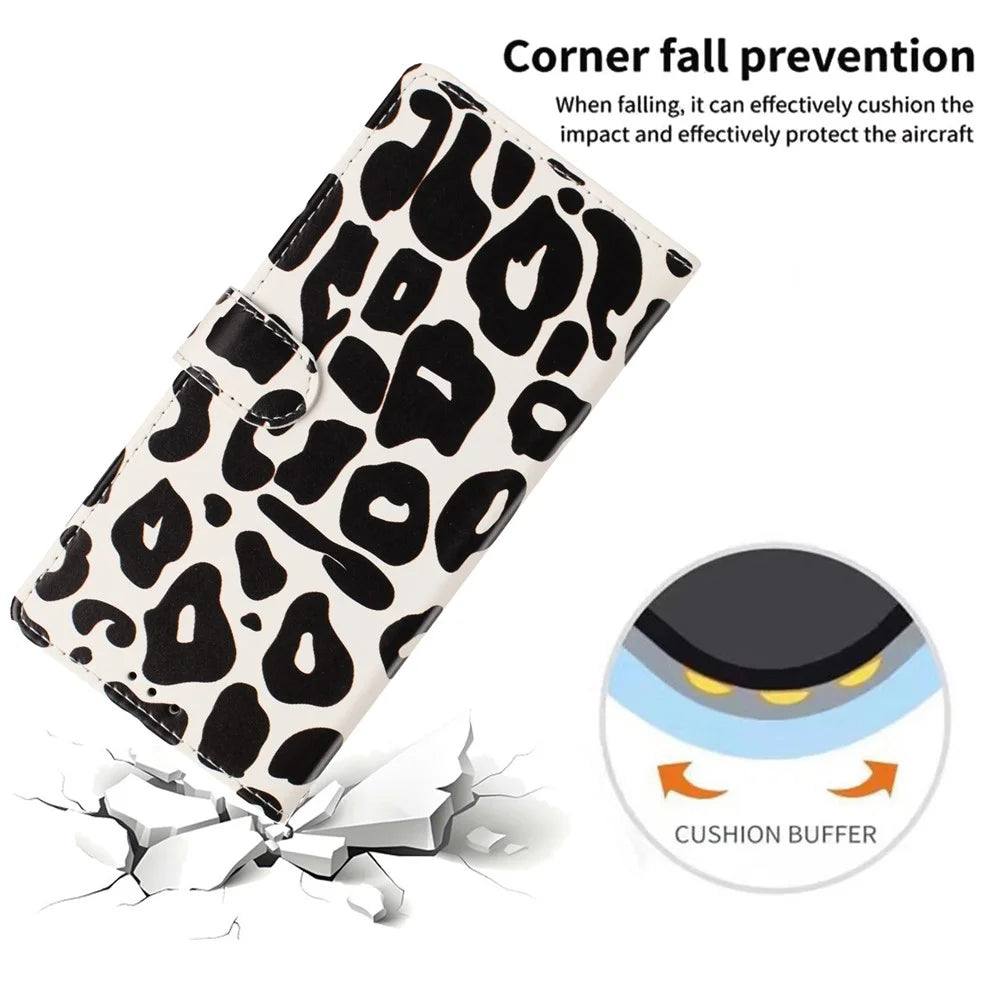 For iPhone 17 Pro Case Leopard Print Wallet Stand Flip Leather Phone Cover with Wrist Strap - Black - 4