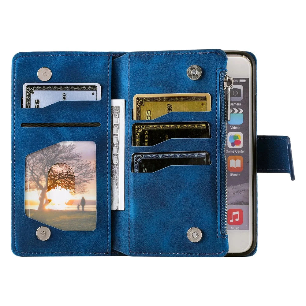 For iPhone 12 mini 5.4 inch Phone Stand Cover Multiple Card Slots PU Leather Wallet Zipper Pocket Mandala Flower Imprinted Phone Case - Blue - 3