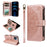 For iPhone 13 Pro Wallet Case 9 Card Slots RFID Blocking Mandala Embossed Leather Flip Cover with Wrist Strap - Rose Gold - 3