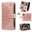 For iPhone 15 Pro Max Wallet Case 9 Card Slots RFID Blocking Mandala Embossed Leather Flip Cover with Wrist Strap - Rose Gold - 2