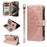 For iPhone 15 Pro Max Wallet Case 9 Card Slots RFID Blocking Mandala Embossed Leather Flip Cover with Wrist Strap - Rose Gold - 3