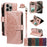For iPhone 15 Pro Max Wallet Case 9 Card Slots RFID Blocking Mandala Embossed Leather Flip Cover with Wrist Strap - Rose Gold - 4