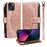 For iPhone 13 Wallet Case 9 Card Slots RFID Blocking Mandala Embossed Leather Flip Cover with Wrist Strap - Rose Gold - 1