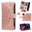 For iPhone 13 Wallet Case 9 Card Slots RFID Blocking Mandala Embossed Leather Flip Cover with Wrist Strap - Rose Gold - 2