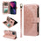 For iPhone 13 Wallet Case 9 Card Slots RFID Blocking Mandala Embossed Leather Flip Cover with Wrist Strap - Rose Gold - 3