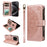 For iPhone 15 Pro Wallet Case 9 Card Slots RFID Blocking Mandala Embossed Leather Flip Cover with Wrist Strap - Rose Gold - 3