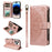 For iPhone 14 Pro Wallet Case 9 Card Slots RFID Blocking Mandala Embossed Leather Flip Cover with Wrist Strap - Rose Gold - 3
