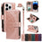 For iPhone 14 Pro Wallet Case 9 Card Slots RFID Blocking Mandala Embossed Leather Flip Cover with Wrist Strap - Rose Gold - 4