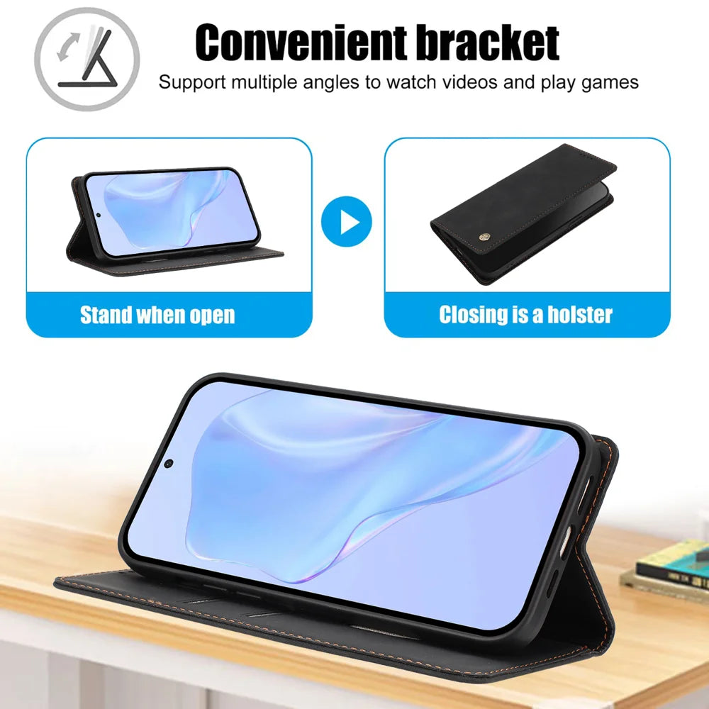 For Realme 16 Pro+ 5G Case HX RFID Blocking Wallet Stand Leather Flip Phone Cover - Black - 7