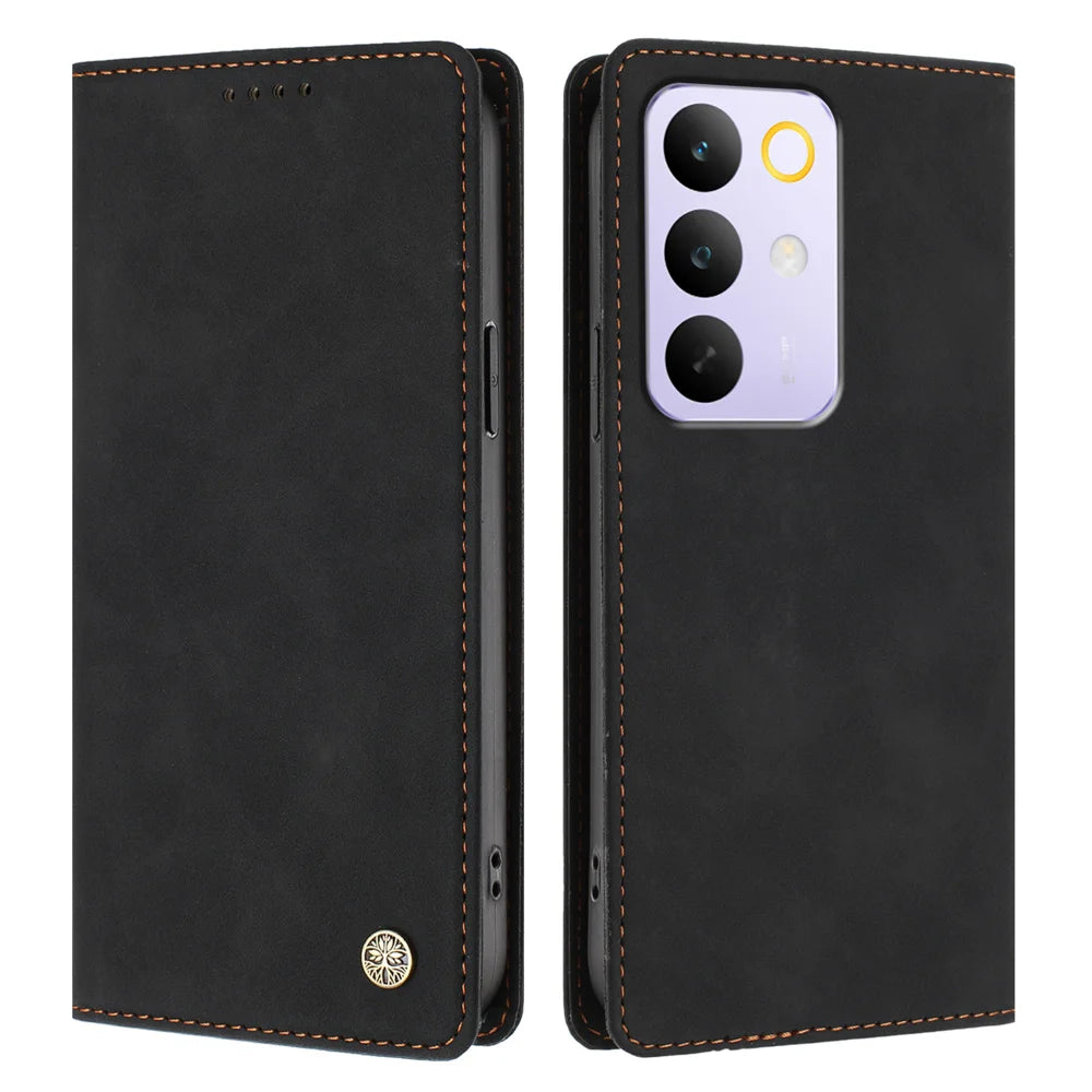 For Realme C85 4G / Realme C85 5G Case HX RFID Blocking Wallet Stand Leather Flip Phone Cover - Black - 1