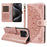 For iPhone 15 Pro Wallet Case Embossed Mandala Pattern PU Leather + TPU Cover with Wrist Strap - Rose Gold - 1