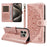 For iPhone 15 Pro Max Wallet Case Embossed Mandala Pattern PU Leather + TPU Cover with Wrist Strap - Rose Gold - 1