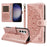 For Samsung Galaxy S25 Wallet Case Embossed Mandala Pattern PU Leather + TPU Cover with Wrist Strap - Rose Gold - 1