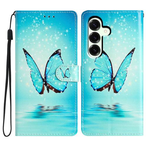 For Samsung Galaxy A18 4G Wallet Case PU Leather Pattern Printing Stand Phone Cover with Strap - Blue Butterfly - 1