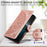 For iPhone 14 Wallet Case Embossed Mandala Pattern PU Leather + TPU Cover with Wrist Strap - Rose Gold - 4