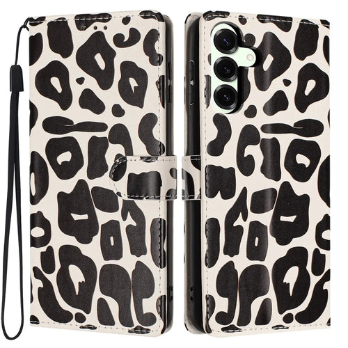 For Samsung Galaxy A18 5G / A18 4G / A17 5G / A17 4G Case Leopard Print Wallet Stand Flip Leather Phone Cover with Wrist Strap - Black - 1