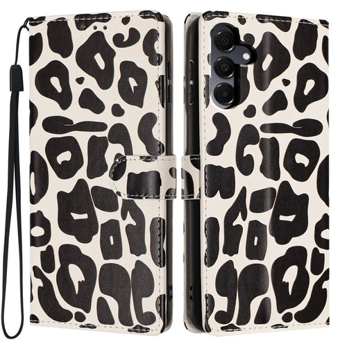 For Samsung Galaxy A16 5G  /  A16 4G Case Leopard Print Wallet Stand Flip Leather Phone Cover with Wrist Strap - Black - 1
