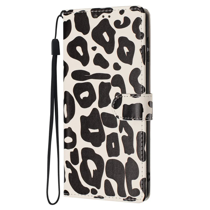 For Samsung Galaxy S26 Case Leopard Print Wallet Stand Flip Leather Phone Cover with Wrist Strap - Black - 6