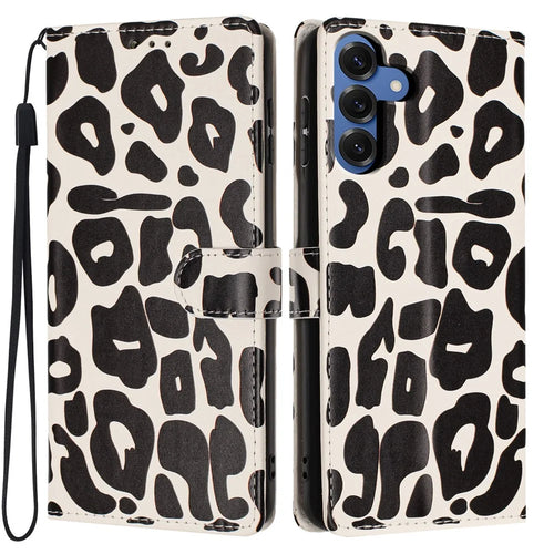 For Samsung Galaxy S26+ Case Leopard Print Wallet Stand Flip Leather Phone Cover with Wrist Strap - Black - 1
